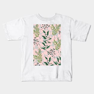 Pink and green leaf flower pattern Kids T-Shirt